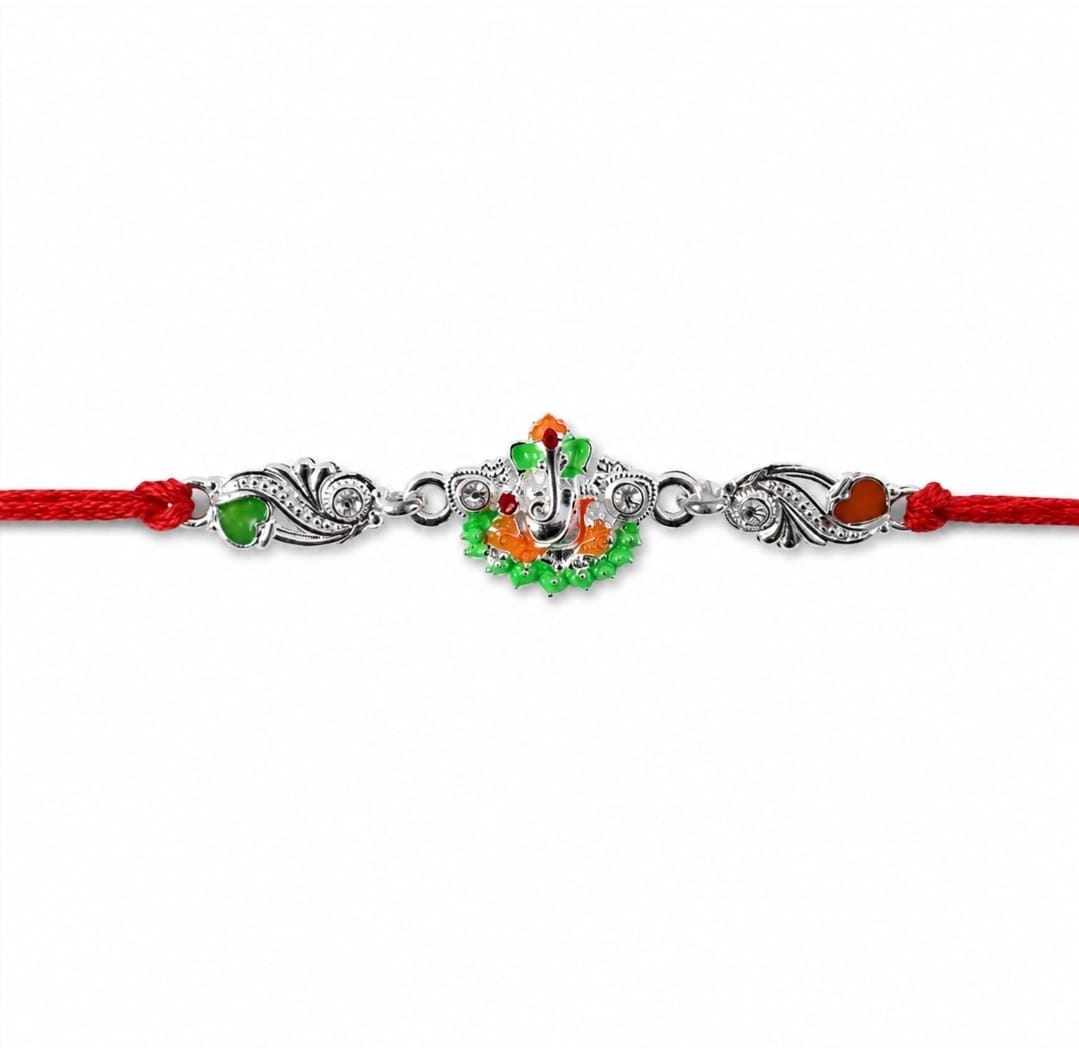 Silver Ganesh Charm with Red Dori for Brother