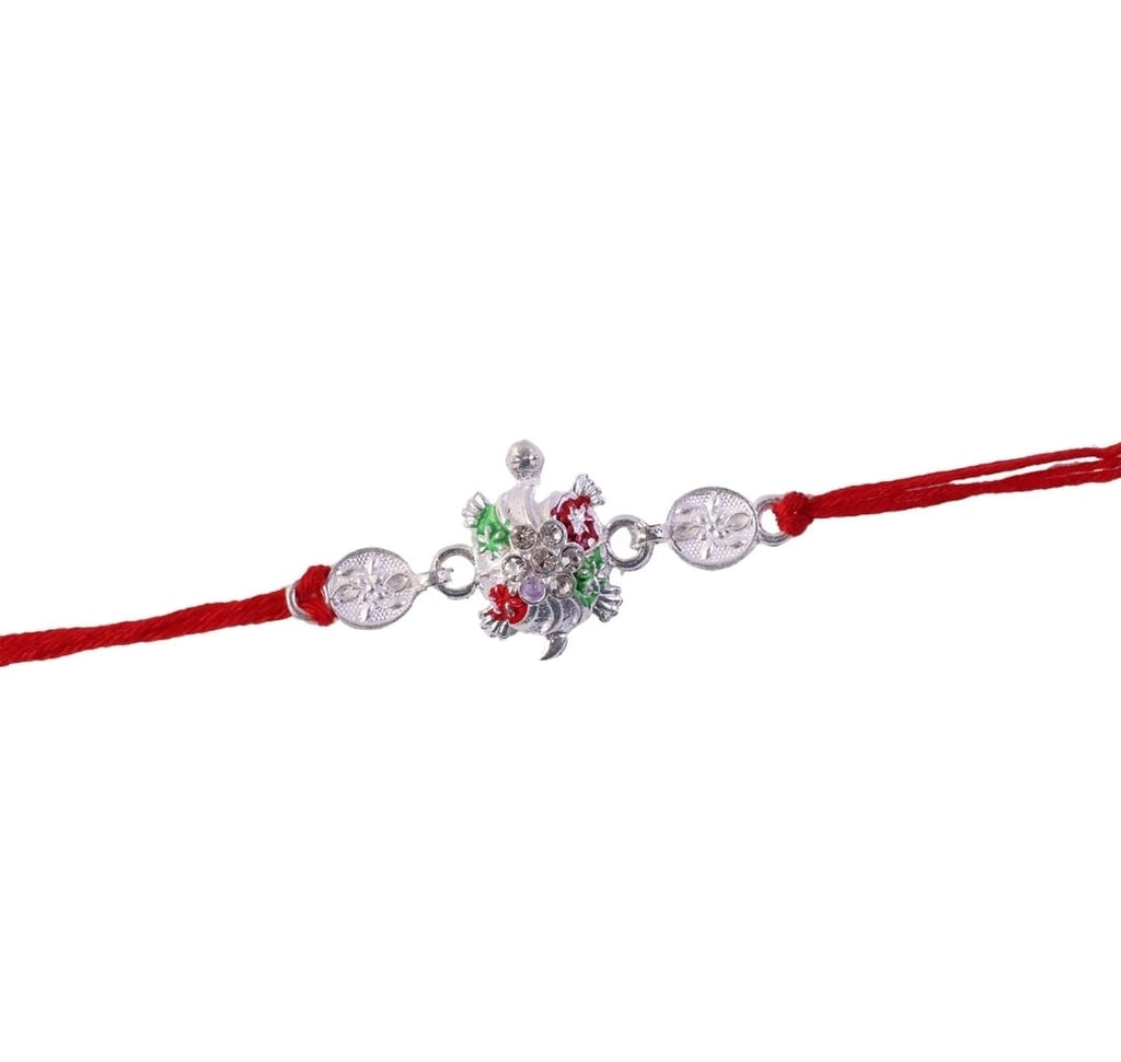 Silver Floral Rakhi – Vibrant Enamel & Soft Thread for Raksha Bandhan