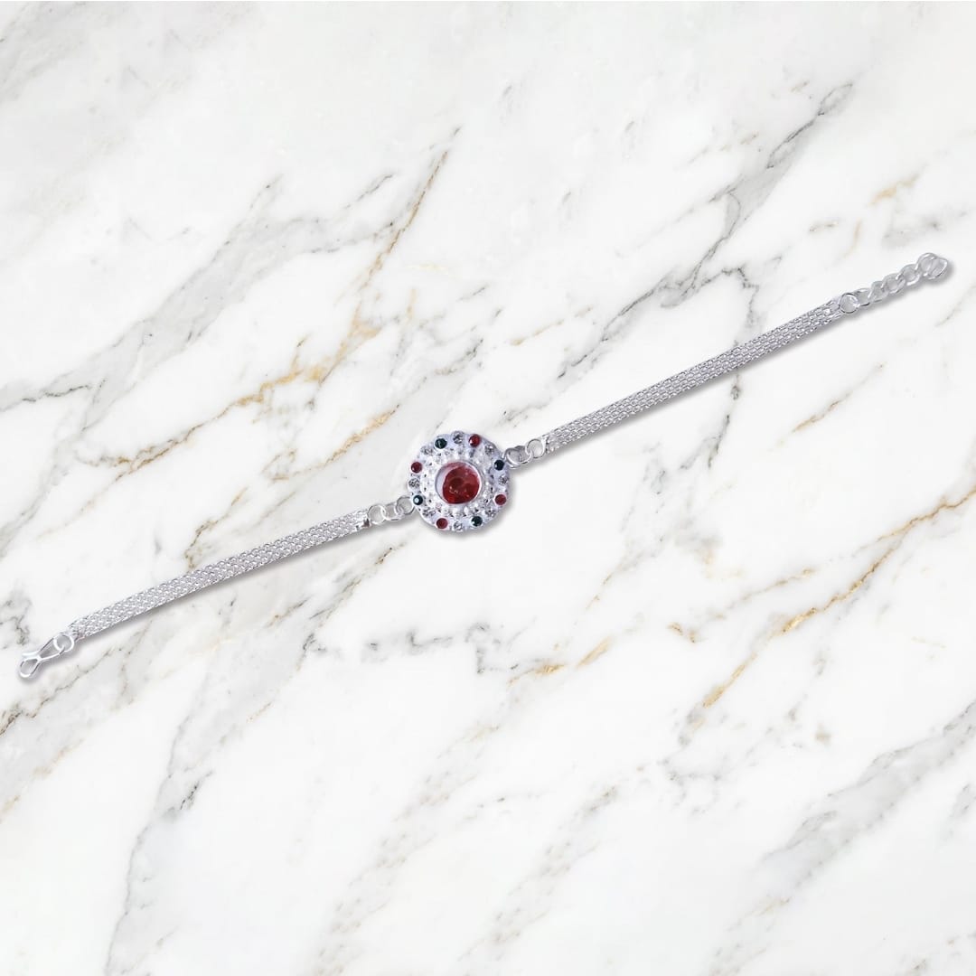 Silver Stone Chain Rakhi
