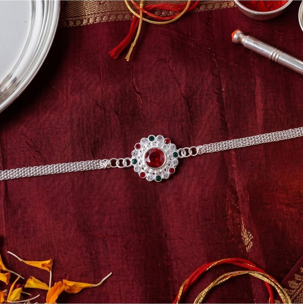 Silver Stone Chain Rakhi