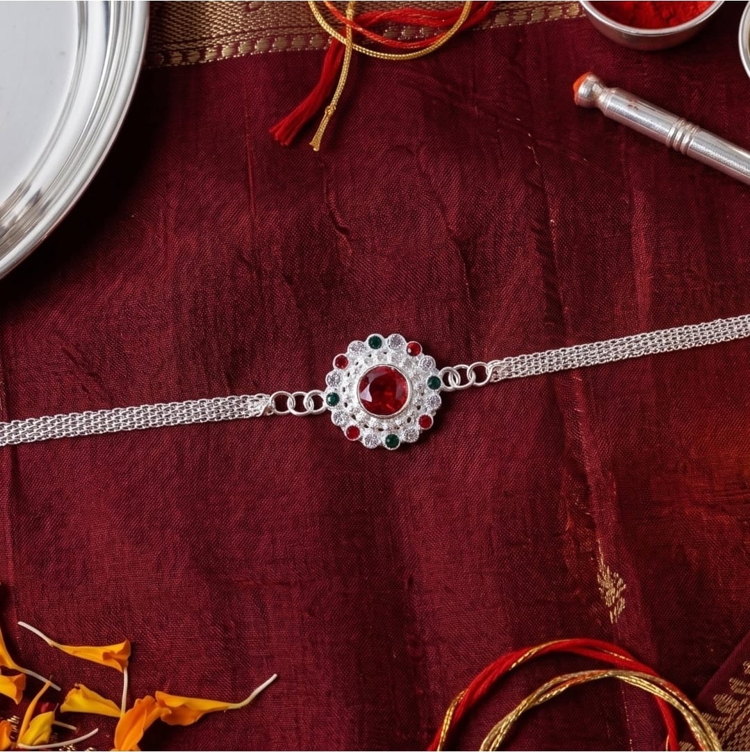 Silver Stone Chain Rakhi