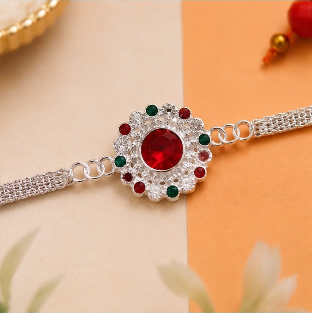 Silver Stone Chain Rakhi