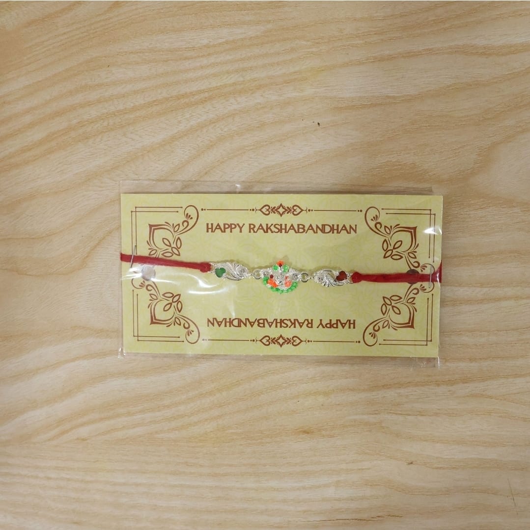 Silver Ganesh Charm with Red Dori for Brother